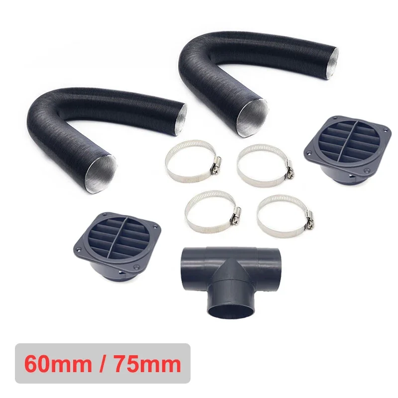 

60mm 75mm Car Auto Heater Pipe Duct T Piece Warm Air Outlet Vent Hose Clips Set For Parking Diesel Heater Webasto Eberspacher