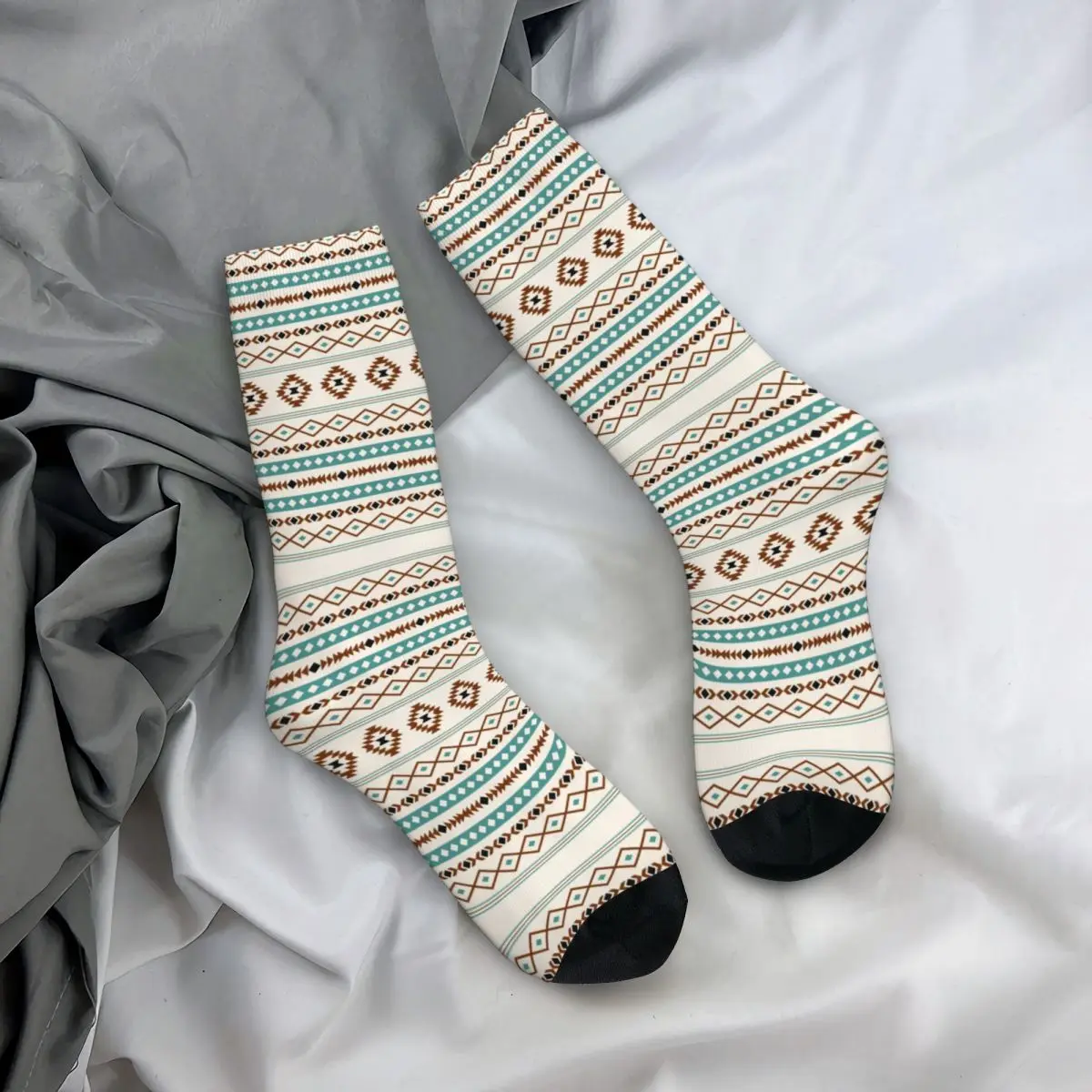 

Fashion Men's Socks Casual Bohemian Boho Sock Aztec Teal Terracotta Black Cream Mixed Women Stockings Spring Autumn Winter