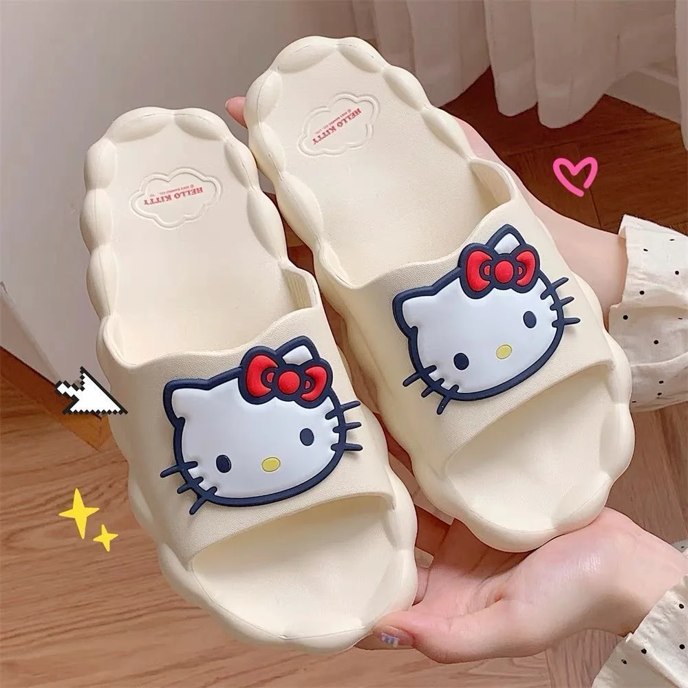 Sanrio Hello Kitty Cute Big eyed Frog Home Non slip Slippers Summer Indoor Soft Bottom Bathroom Cool Slippers Female