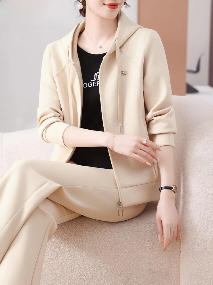 

Spring Faion Outerwear Set for Young Mothers Middle-Aged Women Casual Spor Sle Polyester Cotton Blend Zipper Closure