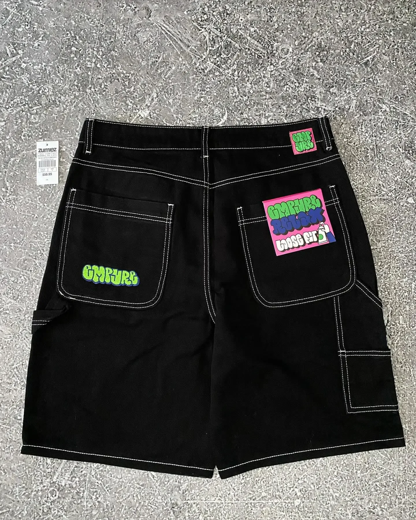 American Street-pantalones cortos vaqueros con bordado de letras de dibujos animados para hombre y mujer, Vaqueros holgados de pierna ancha Y2k, estilo Hip Hop, informales, versátiles