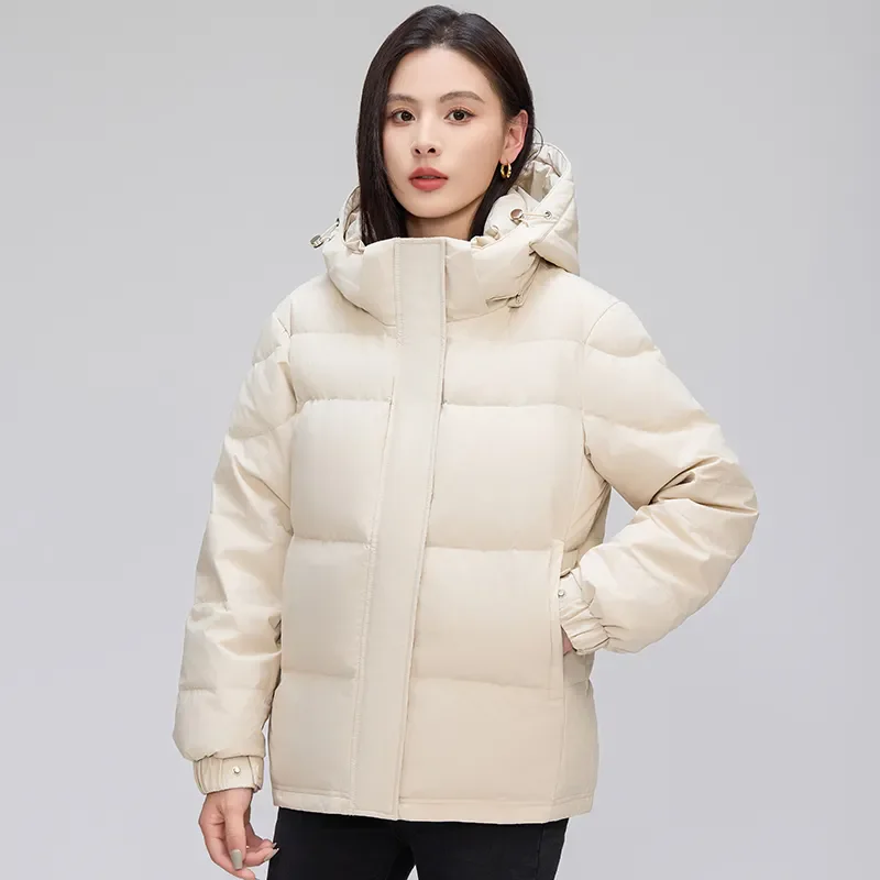 Schicke Daunen-Baumwoll-gefütterte Jacke, kurze Jacke, Damen-Outwear, 2025, Winter, neuer dicker warmer Parka, lose Kapuze, Baumwolljacke, Brotmantel