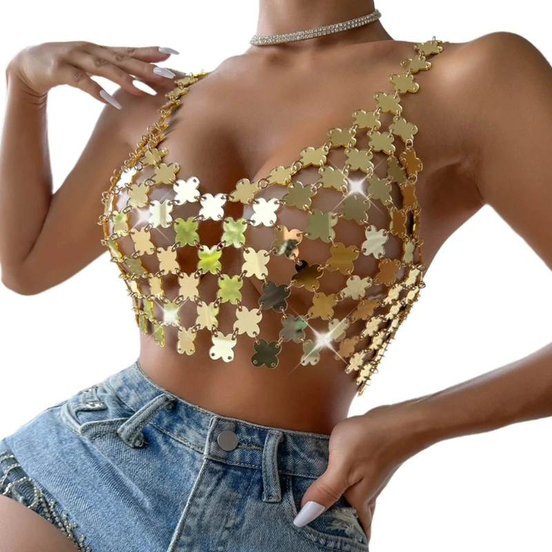 Women Sexy Crop Top Sequins Chain Top Sleeveless Backless Crop Top Dropship