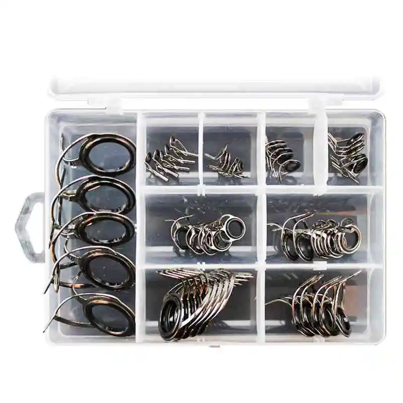 40 Pcs/Set Fishing Rod Guides Tip 8 Sizes Pole Repair Kit Line Rings Eyes Set Rings Stainless Steel Frames