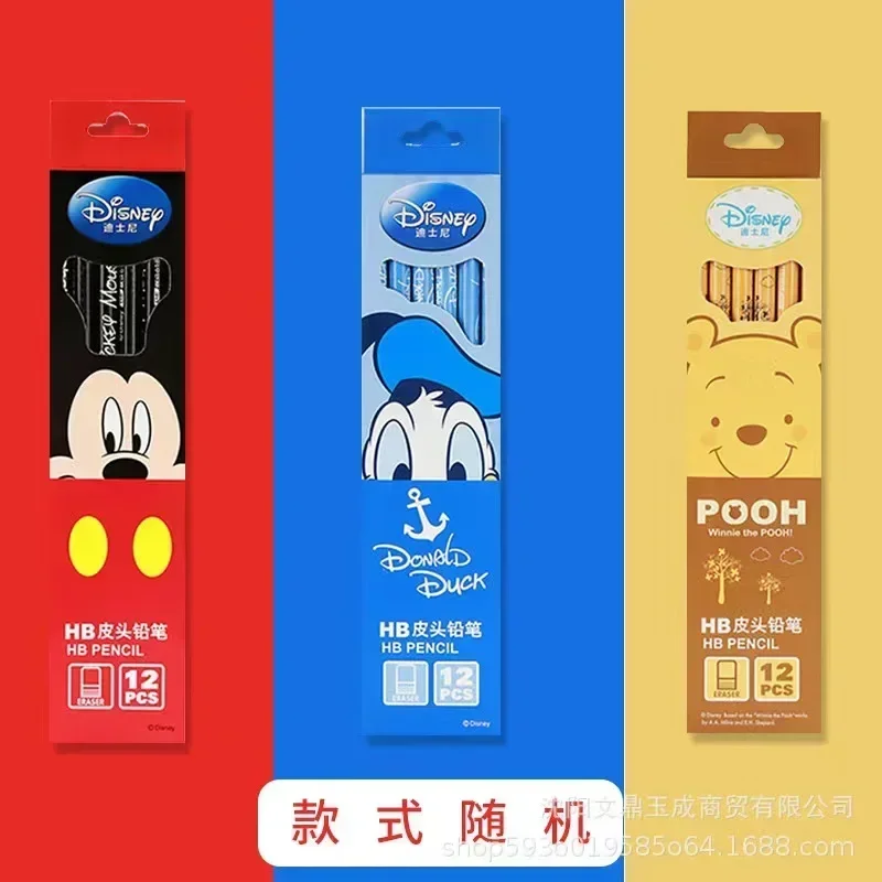 New Disney HB Pencil with Eraser Cartoon Mickey Minnie Stitch Princess Painting Pencil Learning Stationery Kids Student Gift