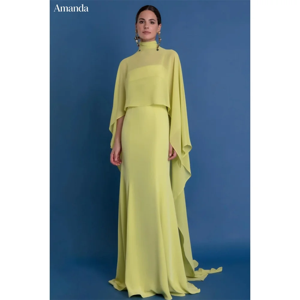 Amanda Customized Detachable Shawl High neck cape Spaghetti Strap Evening dress Banquet gown Floor‑length Modest Elegant Dresses