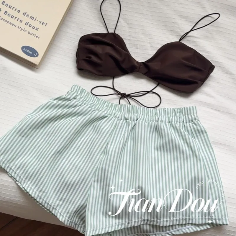 【Mint Chocolate】Fresh Island Vacation Sweet Vitality Girl Elegant Swimsuit Beach Vacation Fashion Bikini Three-Piece Summer 2025