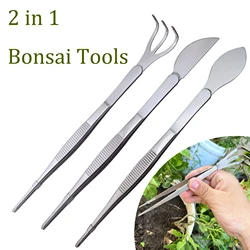 2-in-1  304 Stainless Steel Root Rake with Bonsai Tweezers with Ergonomical Handle Soil Farming Tool for Succulents Crafting