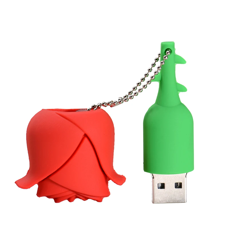 แฟลชไดร์ฟ USB รูปดอกกุหลาบขนาด64GB ขนาด16GB ขนาด16GB สีแดงน้ำเงินหน่วยความจำเหลืองชมพูของขวัญสำหรับเด็กผู้หญิง