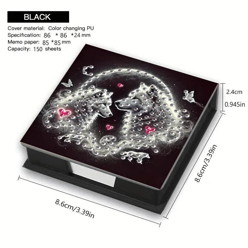 A DIY Cartoon Wolf Pattern Diamond Painting Art Set, Paper Flip-Top Label Box - Suitable for Reading, Learning and Office Use