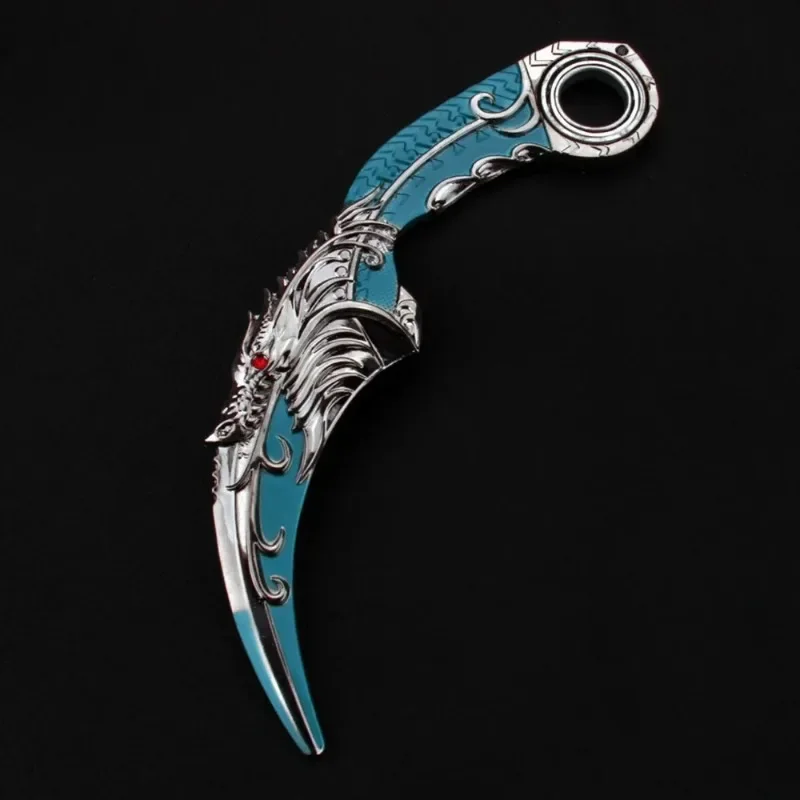 18cm 삶과 죽음 게임 주변기기 회전식 Karambit 합금 모델 골든 드래곤 클로 나이프 안전 야외 전술 칼 완구