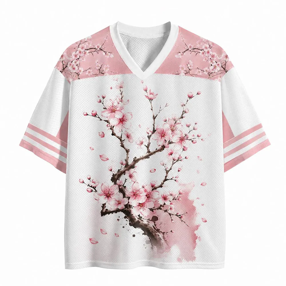 Cherry Blossom Jersey Shirt Japanese Sakura Floral Graphic Tees Pink Aesthetic Y2K Sports Unisex Streetwear Loose Men Women Tops view 2