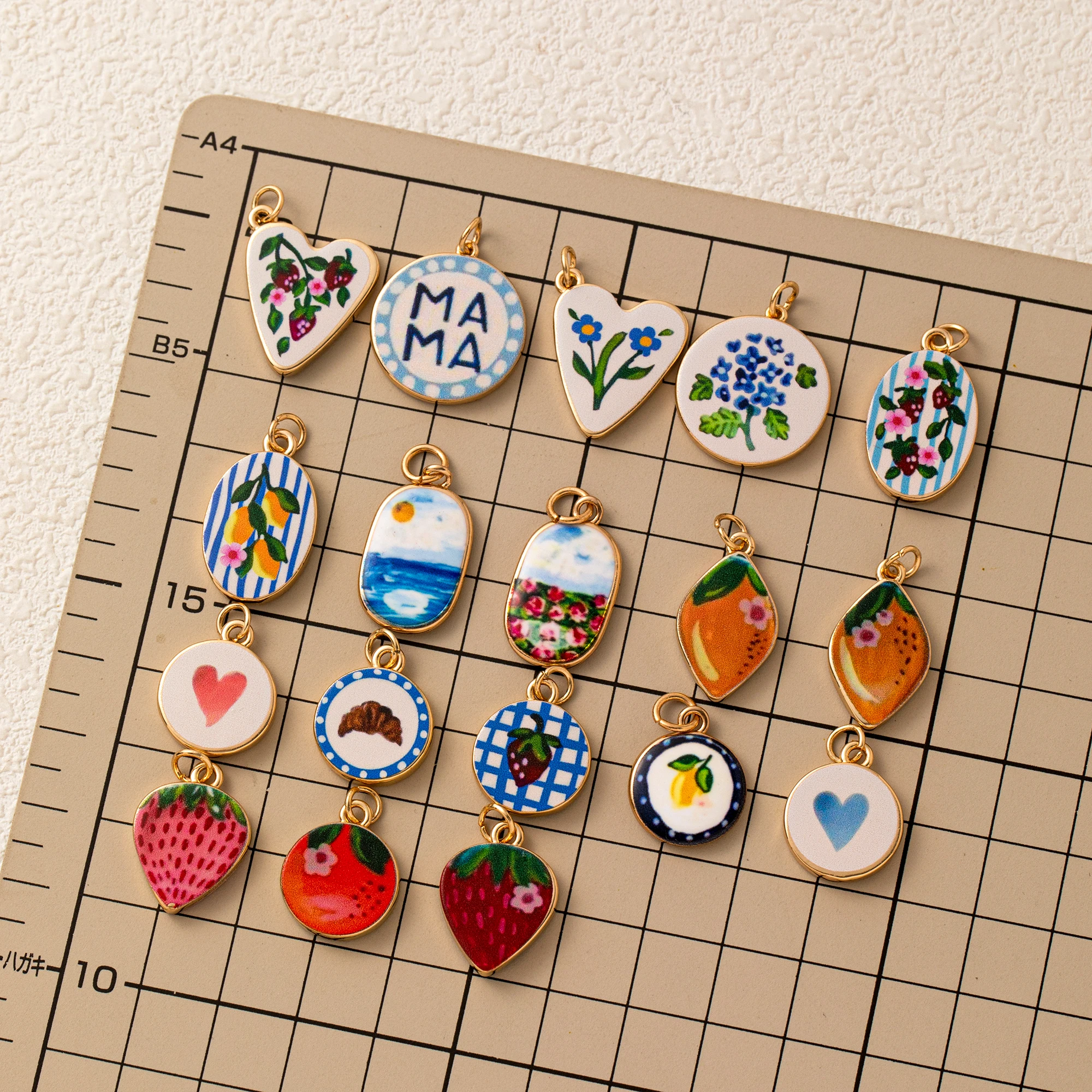 

Dopamine New Flower Love Oval Oil Drop Printed Pendant DIY Color charms jewelry making