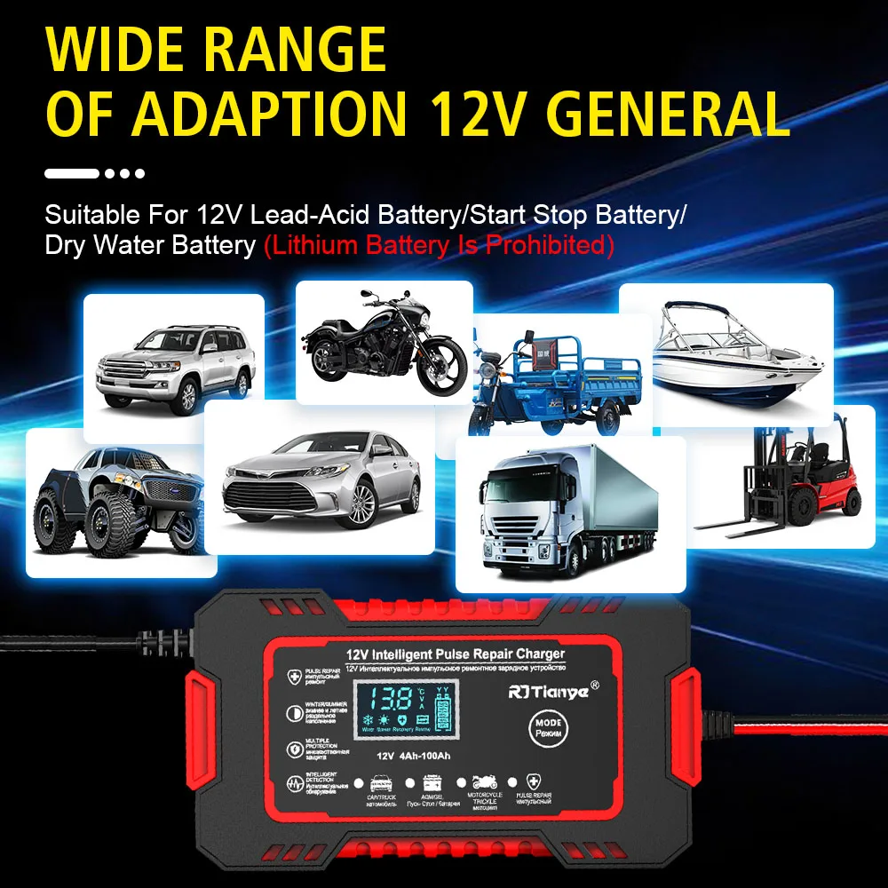 Cargadores de 6A y 12V, suministros para RV, almacenamiento de reparación de pulso inteligente Digital, mantenimiento de batería, cargadores de batería de coche para motocicleta y barco