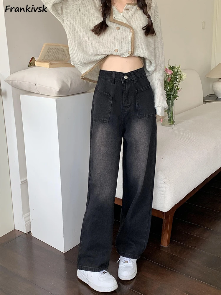 

S-5XL Jeans for Women Bleached Retro European Style Streetwear Leisure All-match Cozy Wide Leg Breathable Soft Popular Advanced