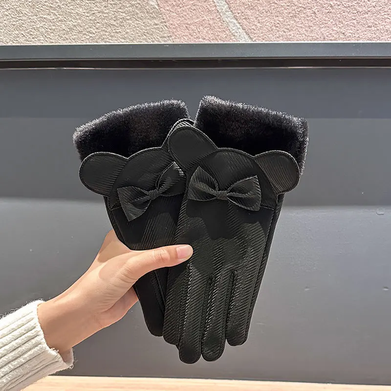 Touch Screen Gloves for Women Fashion Plush Fleece Winter Thickened Warm Windproof Soft Gloves for Outdoor Ski Cycling