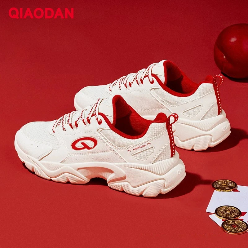 

QIAODAN Women's Sneakers 2025 Spring Casual Red New Shoes Stylish Trendy Thick Soles Femme Comfort Walking Shoes QXL042251313