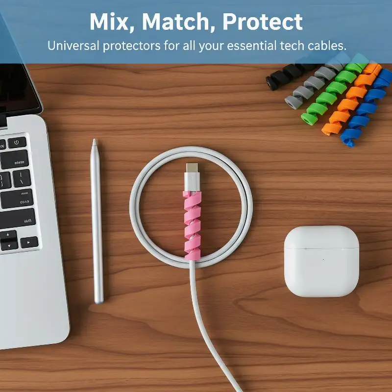 20PCS Silicone Spiral Cable Winder Cable Saver Cover USB Wire Protection For Android Phone Mouse Earphone Date Cord Winder Clip