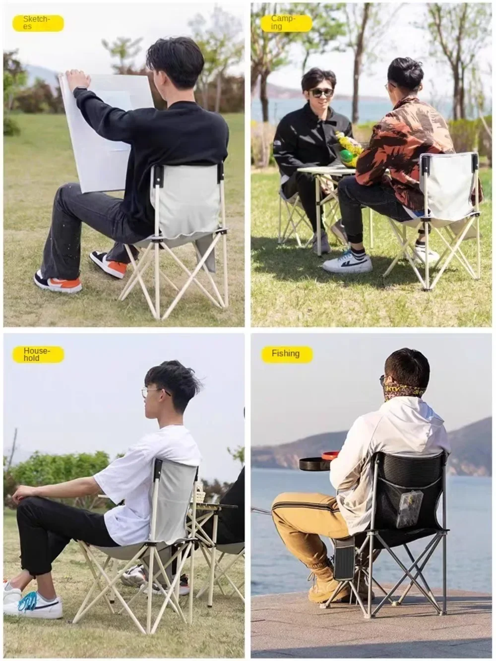 Outdoor Foldable Chair Camping Chair with Side Pocket Picnic Oxford Cloth Chairs Portable Beach Fishing Chairs Outdoor Chair