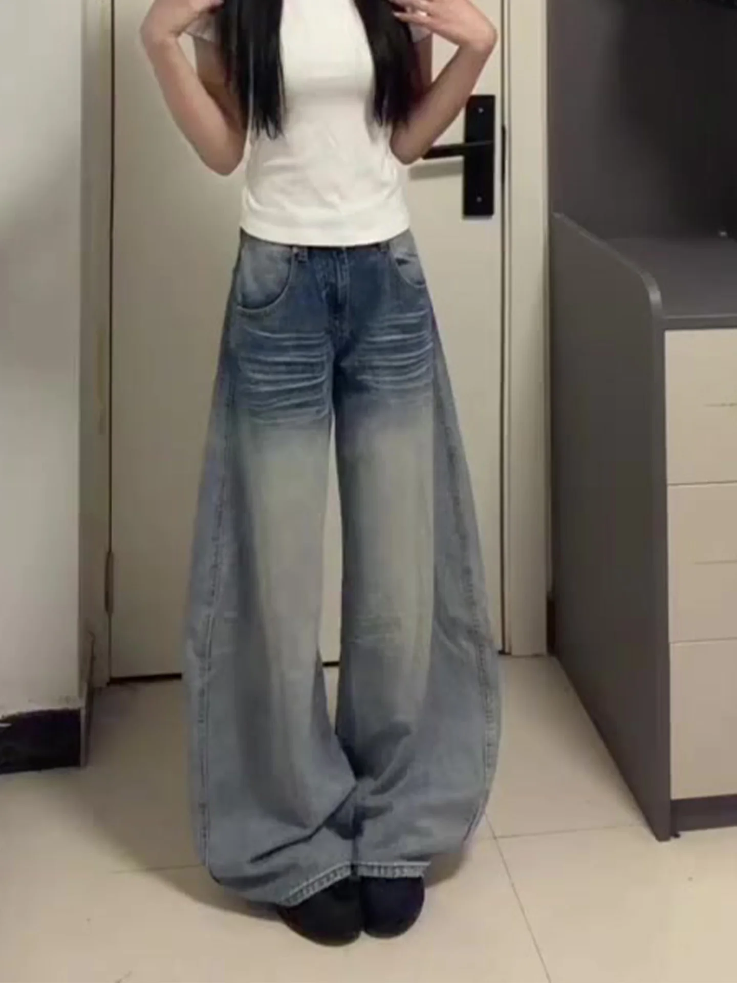 

Retro High Waist Wide Leg Jeans Women's Light Blue Washed Summer New Style Slimming Skinny Version American Style Denim Pants