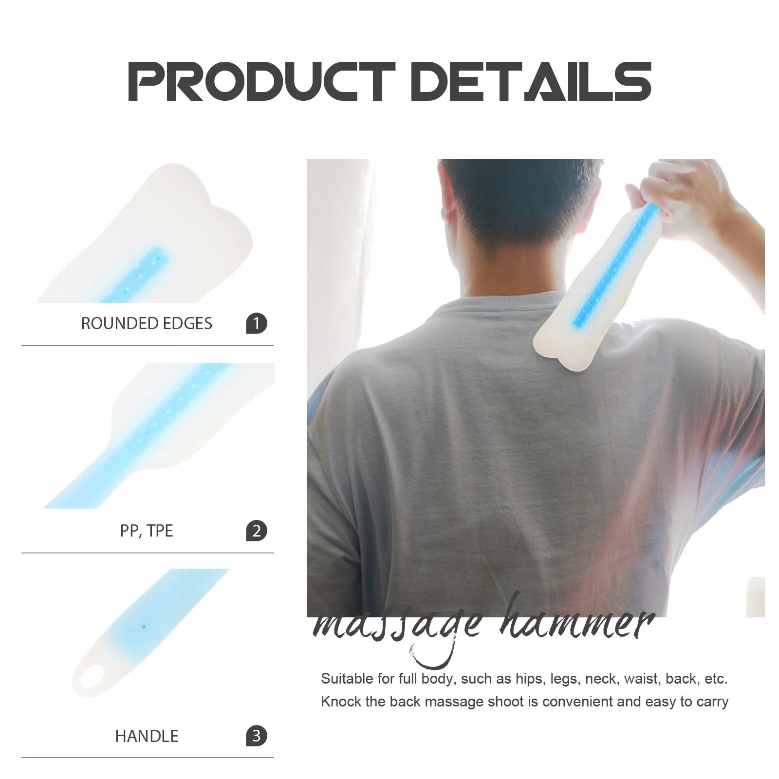 Körpermassagegerät, Muskelmassagestab, Ergonomischer Rückenmassagestab mit Abgerundeten Kanten, Ganzkörper-Akupunktur-Massagegerät zur Linderung von Müdigkeit