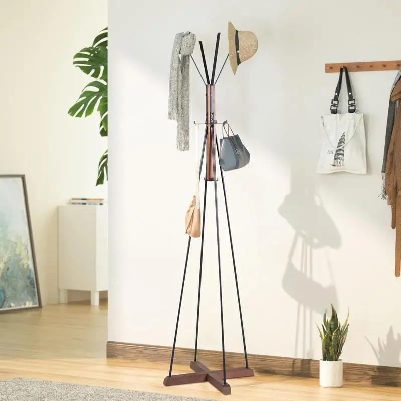 

Reclaimed Wood & Metal Freestanding Coat Rack with Hooks for Bedroom & Living Room Use