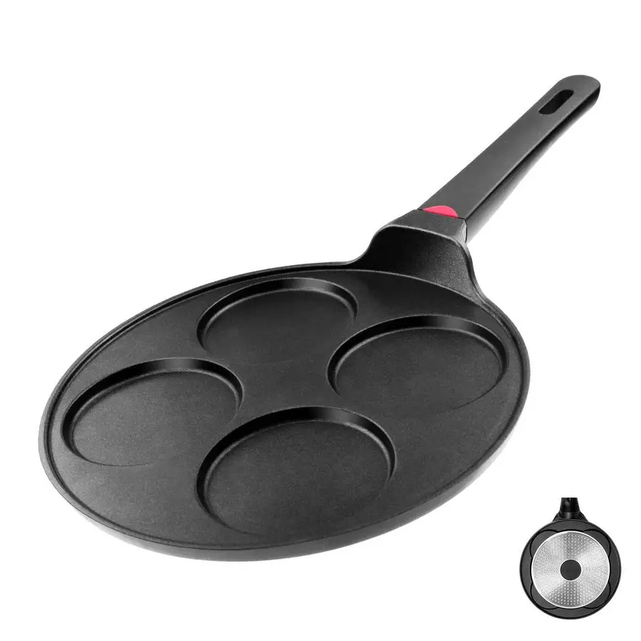 Sartén antiadherente adecuada para todas las estufas de cocina, cocina de inducción, Mini parrilla de dólar plateado de 10,5 pulgadas, plancha Blini, sartén para crepé, 4 moldes