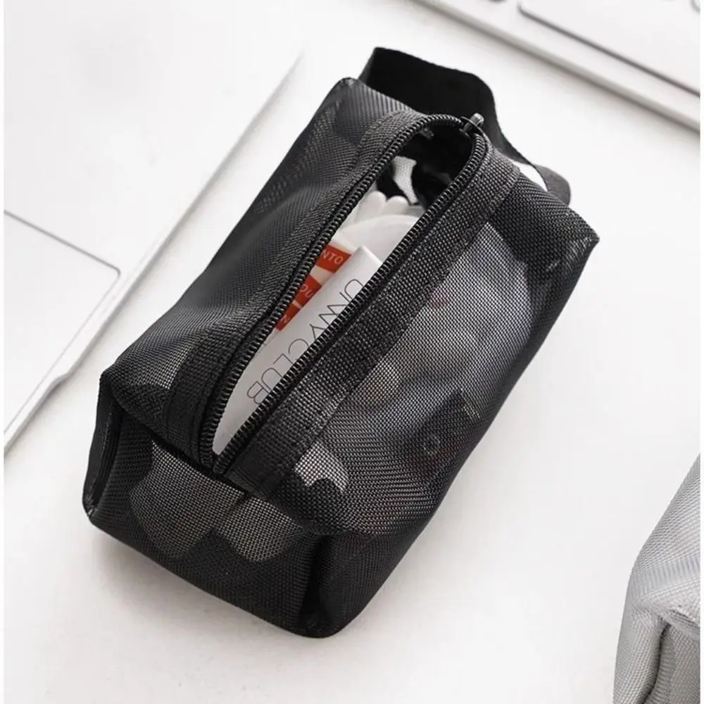 Portable Breathable Square Mesh Storage Pouch Lightweight Large Capacity Mini Zipper Coin Purse Mini Wash Bag Stationery Case