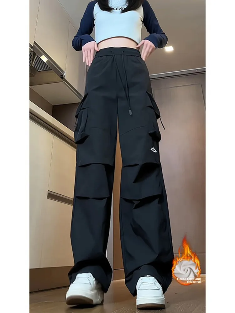 

Модные водонепроницаемые брюки прямого кроя на флисовой подкладке, большие размеры, молодежные, в корейском стиле, однотонные, зимние, повседневные