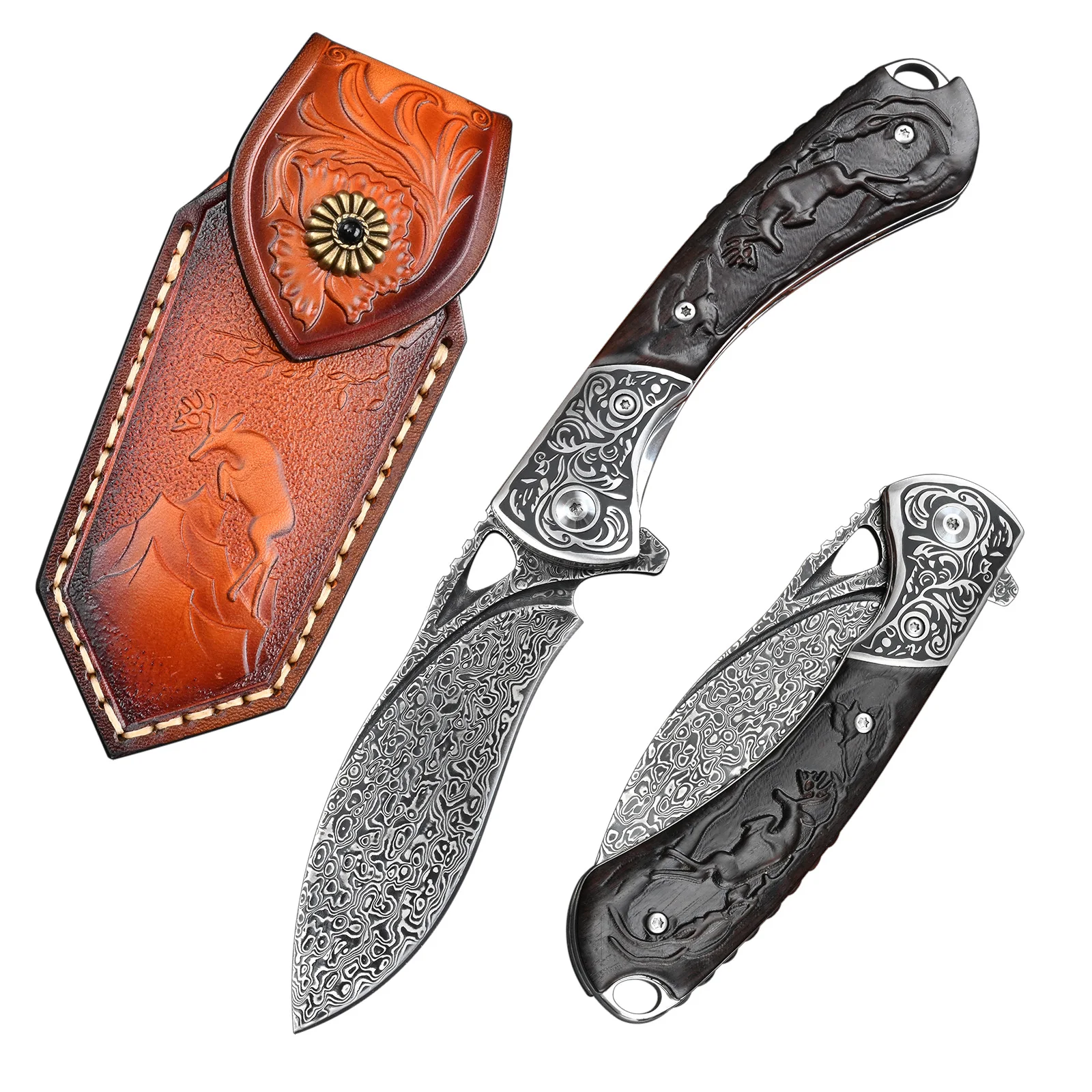 

Flipper Zero Folding Damascus Pocket Knife for Men Military Tactical Knives Outdoor Survival Hunting Self Defense Jackknife EDC