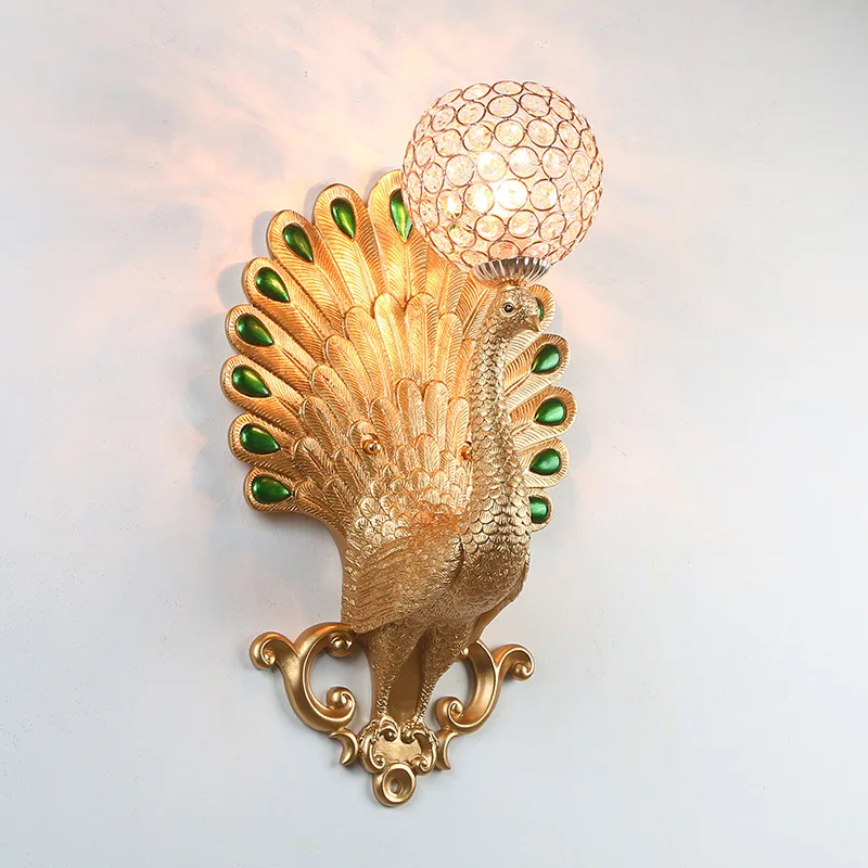 

European retro villa living room TV wall peacock wall lamp new creative light luxury high-end aisle bedroom bedside lamp
