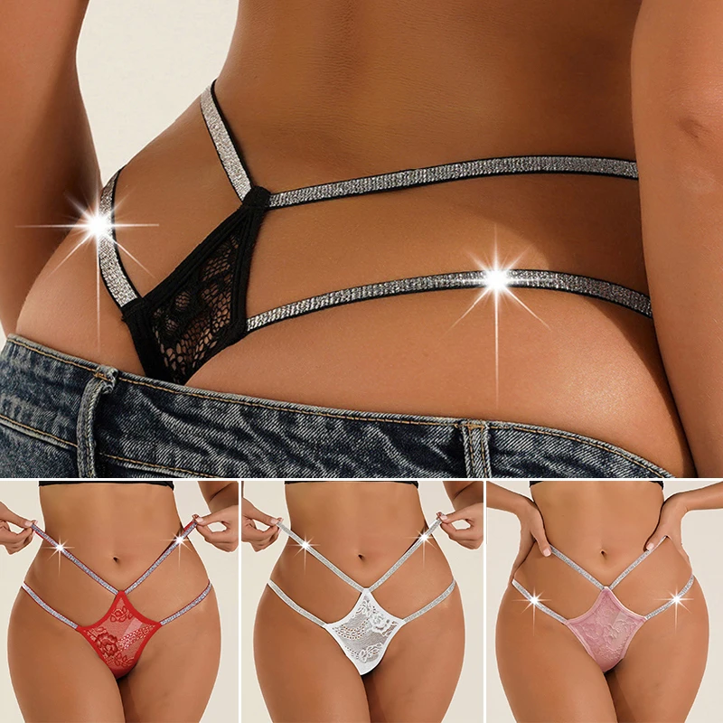 Rhinestone Straps Women G String Knickers Sensual Underwear For Ladies See Through Low Waist Thongs Sexy Briefs 2023 New Panties