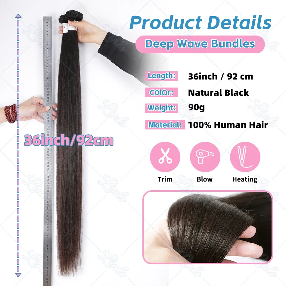 Links 30 40 Polegada pacotes retos de osso 100% pacotes tecer cabelo humano 1/3/4 pçs pacotes de cabelo humano brasileiro remy extensões de cabelo