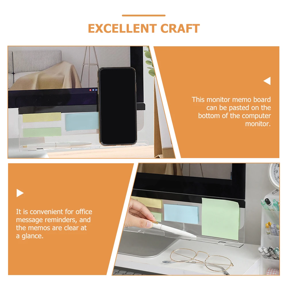

Monitor Memo Board 26x8.2x2.3cm Acrylic Office Organizer Transparent Message Reminder Screen Bottom Shelf for Computer Display