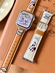 Cartoon Cute Dog Band For Apple Watch 38mm 41mm 40mm 42mm 45mm 46mm 49mm Soft Leather Strap For iWatch Ultra 10 9 8 7 SE 6 5 4