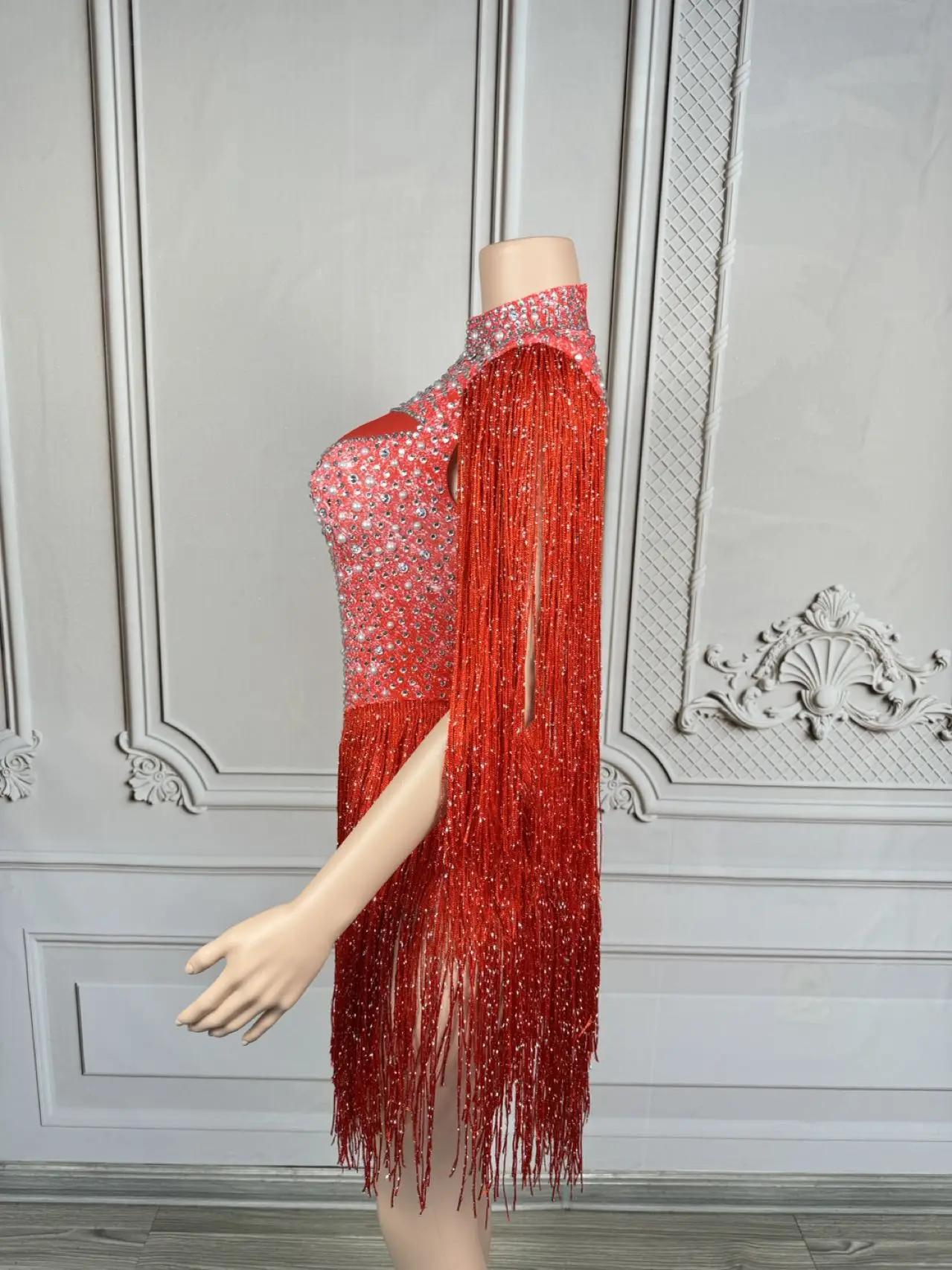 นักร้องนักเต้นเวทีสวมใส่ Rhinestones Fringes คริสตัลแฟนซีบอดี้สูทเซ็กซี่ Spandex Party Dance เครื่องแต่งกาย Hongri