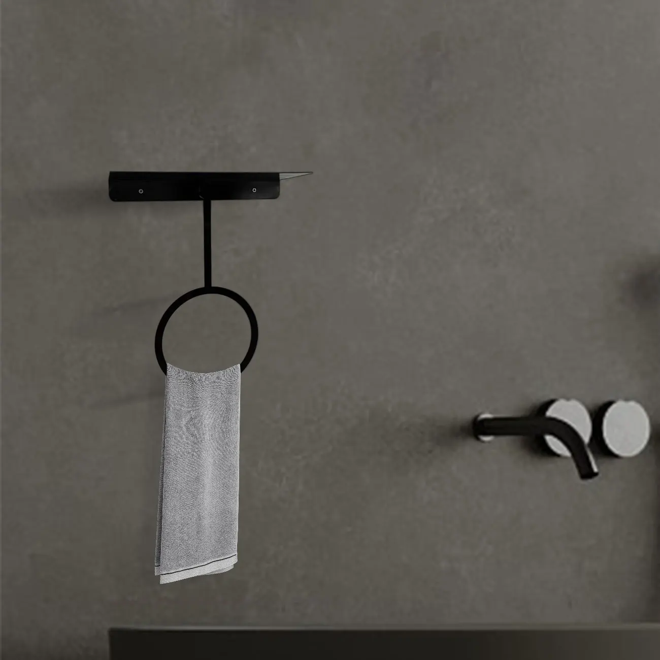 1-Pack Simple Black Iron Towel Ring Holder - High-End Design, Bathroom/Kitchen/Bedroom Multipurpose Use