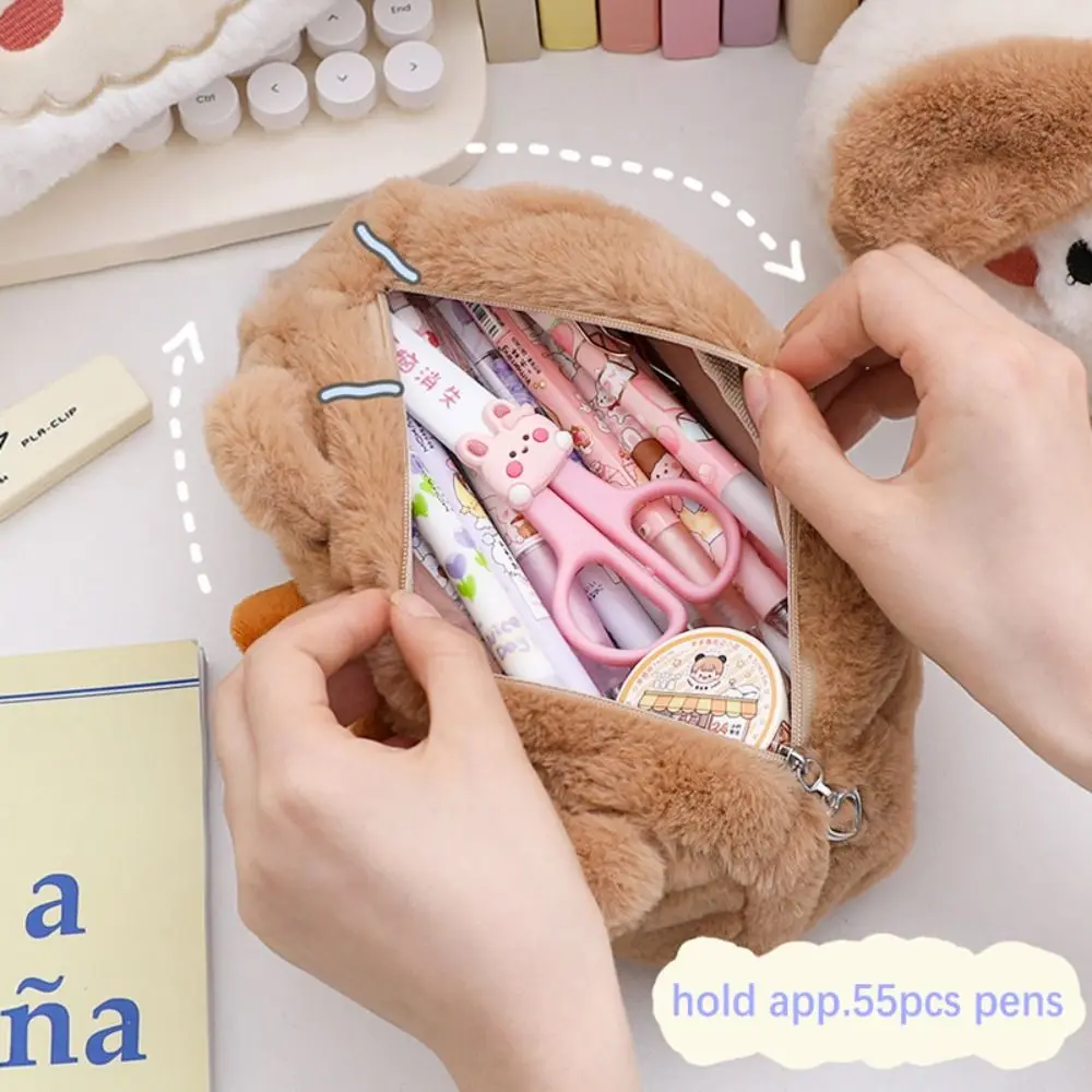 Kawaii плюшевый пенал, органайзер для канцелярских принадлежностей, мультяшные животные, сумка для ручек с героями мультфильмов, большая вместительная сумка для студентов
