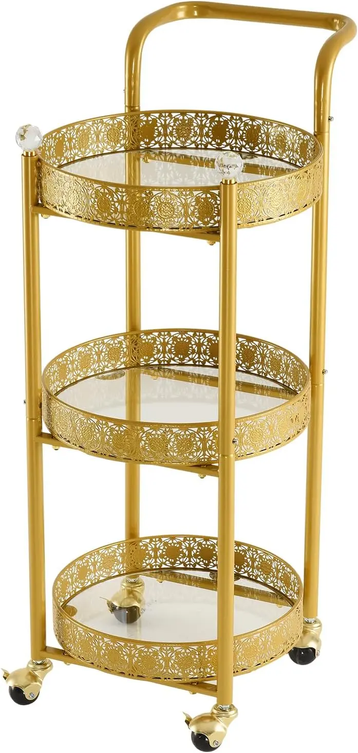 

Multi-Functional Mobile Trolley Golden bar cart is Suitable for Home bar Service, Featuring a Rolling bar cart with Lock