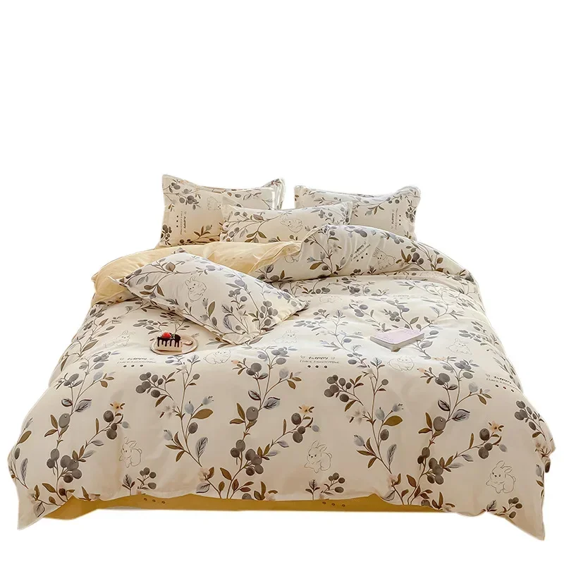 

Cute Home Comforter Bedding Sets Washed Cotton Duvet Cover Flat Bed Sheet Set Twin Full Queen King Size Bed For Girls Couple