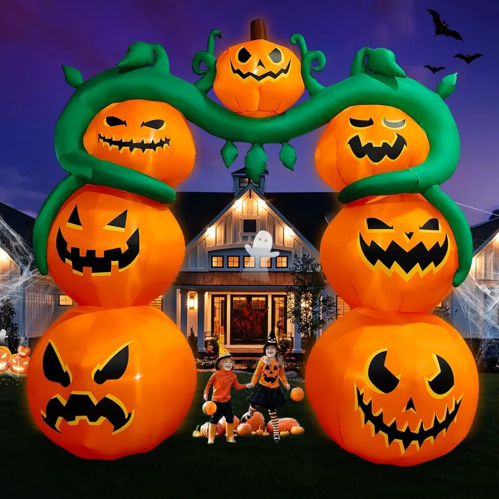

9 Ft Halloween Inflatable Pumpkin Archway Decoration LED Light Up Giant Blow Up Pumpkin Arch for Halloween Party Indoor Outdoor
