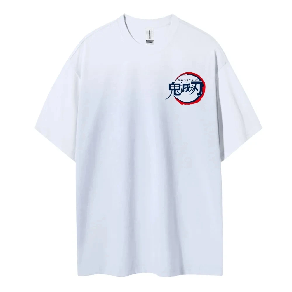 Demon Slayer: Kimetsu no Yaiba 코튼 유니섹스 라운드 넥 애니메이션 티셔츠 남성 및 여성 여름 패션 통기성 스트리트 티셔츠
