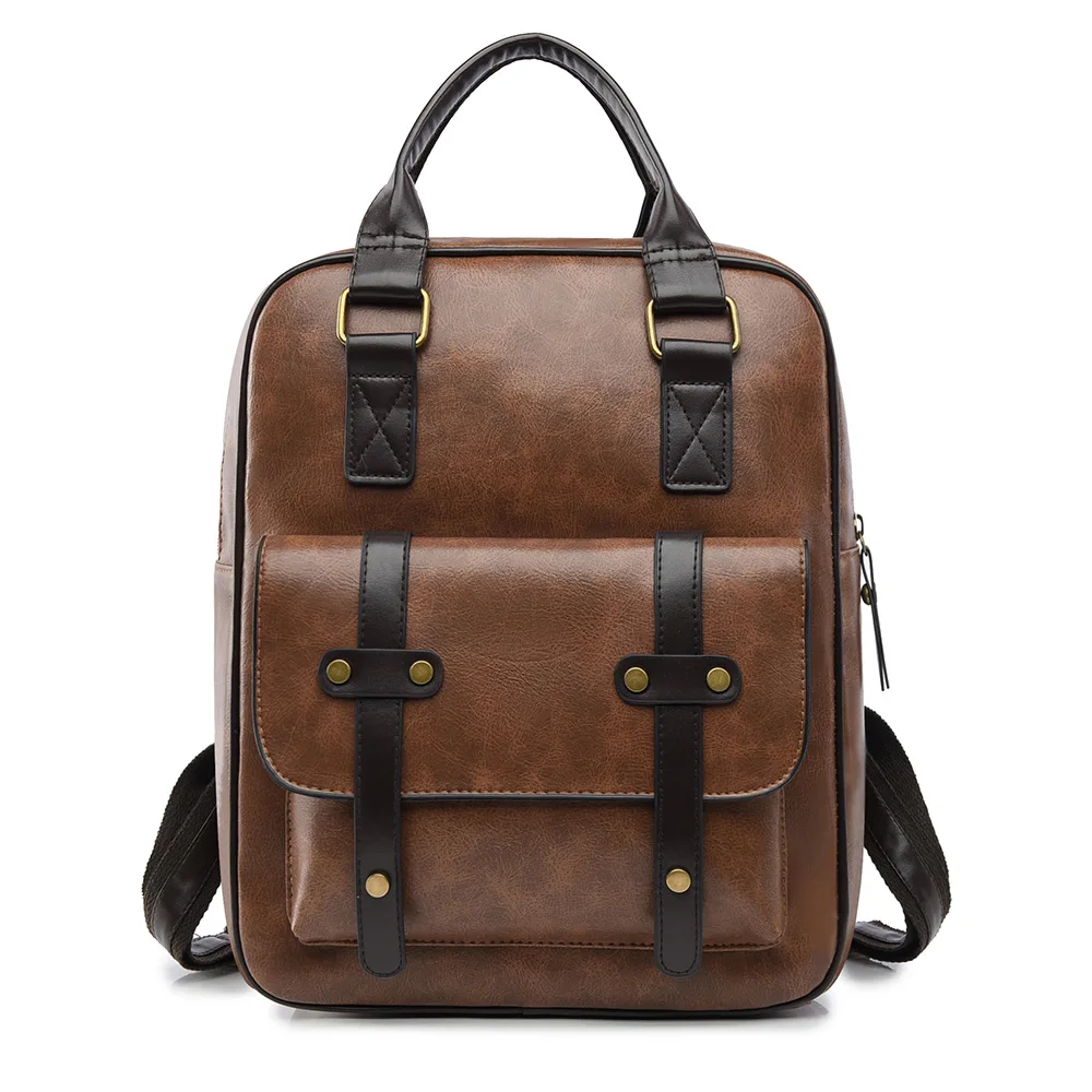 Picture 6: Durable pu leather retro men's backpack, multi-functional large-capacity 14-inch computer storage lock travel backpack