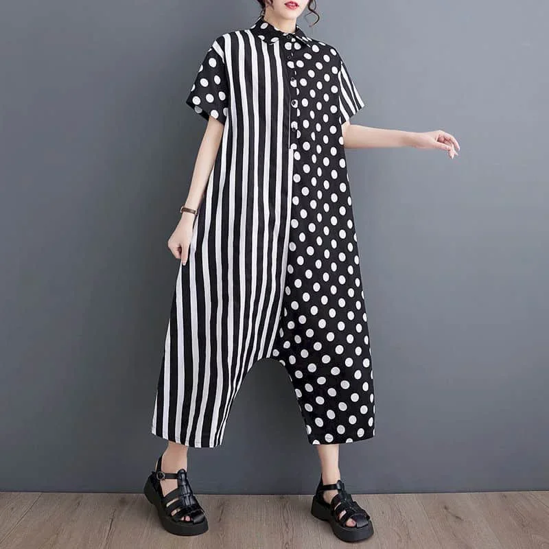 Patchwork Jumpsuits Women Harajuku One Piece Outfit Women Aesthetic Loose Korean Fashion Cross-Pants Casual Vintage Playsuits