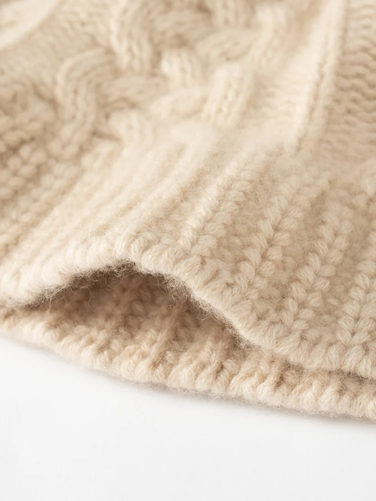 2025 シックな秋冬女性の 100% カシミヤケーブル編み漁師帽子暖かいプルオーバーキャップカジュアルスタイルカシミヤ帽子トップス