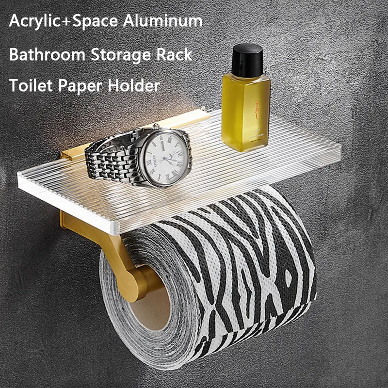 Acrylic Toilet Roll Holder Self Adhesive Toilet Paper Holder Golden Tissue Towel Roll Dispenser for Kitchen Bathroom Accessories