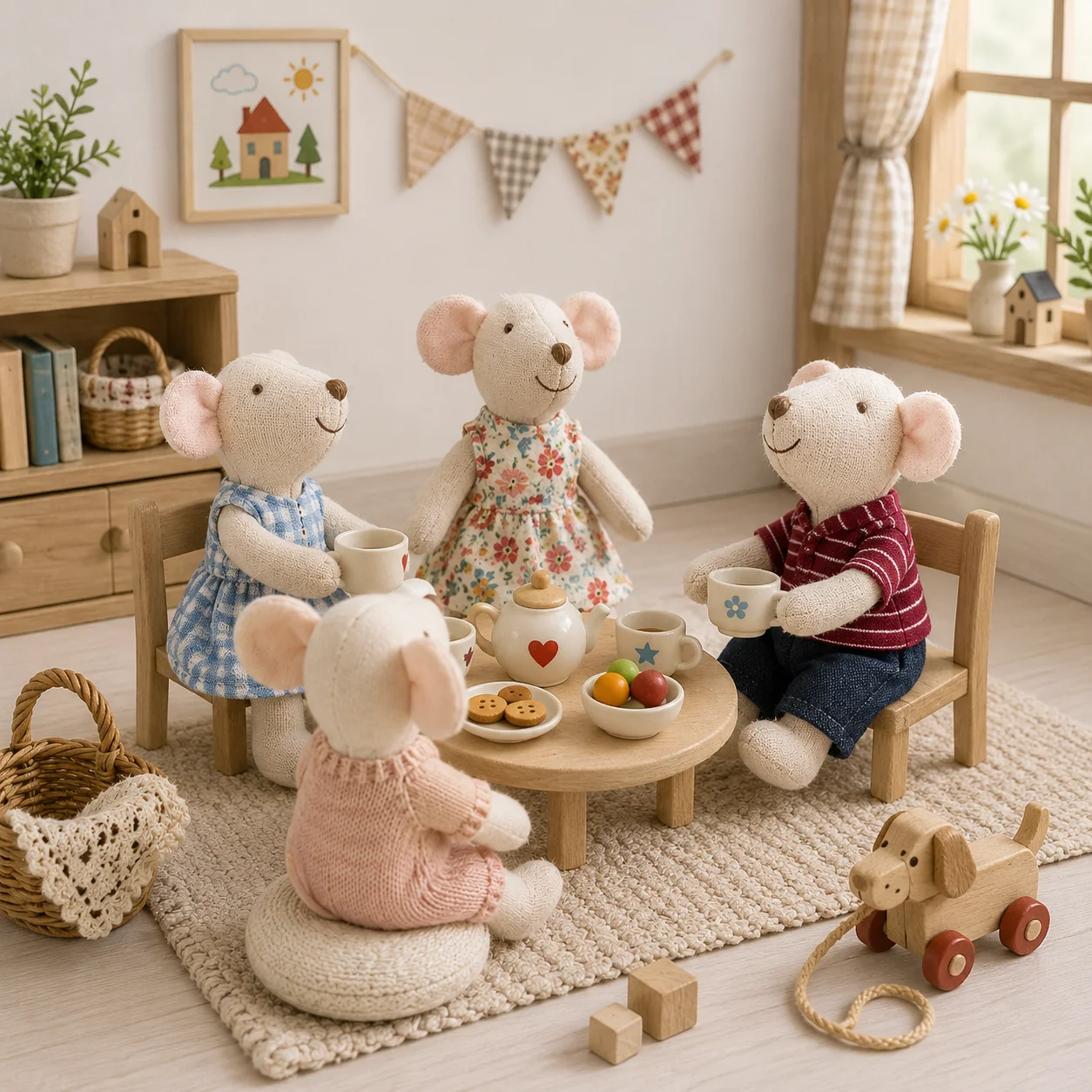 Handmade Mouse Plush Dolls Set Various Outfits Retro Stuffed Animals Home Decor Collectible Kids Gift