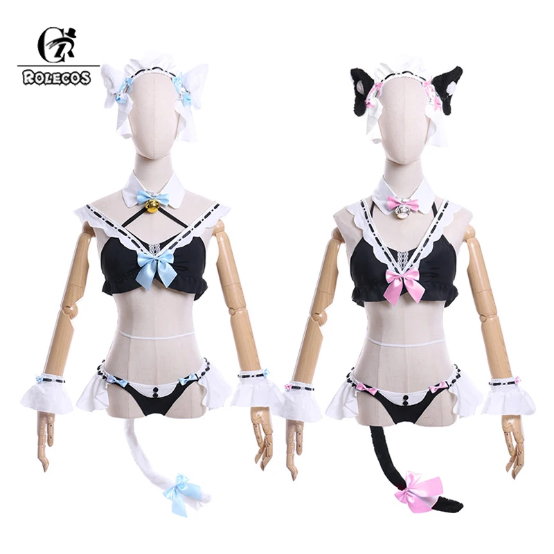 

ROLECOS Chocola Vanilla Cosplay Costume Nekopara Chocola Vanilla Women Sexy Cat Maid Servant Swimsuit Outfit Fullset Suit