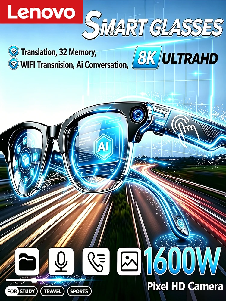 Inteligentne okulary Lenovo z asystentem głosowym, sterowaniem dotykowym, funkcją połączeń Bluetooth, okulary przeciwsłoneczne do sportów outdoorowych, modne okulary dla kobiet i mężczyzn, nowość 2026 — zdjęcie produktu 7