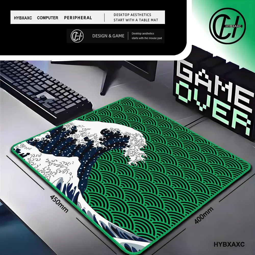 Small Size Wave Series Gaming Control Green lock edge Mouse Pad Laptop Art Design Non-slip Deskmat Office Gamer Natural Rubber
